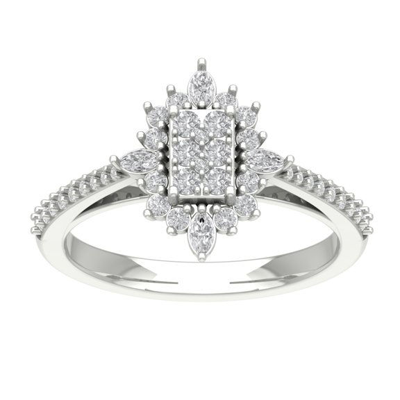 Araiya 10K White Gold Round and Marquise Diamond Halo Pear Shape Ring (5/8 cttw, I-J Color, I2-I3 Clarity), Size 7