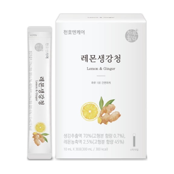 ChunhoNcare Korean Lemon Ginger Juice,  Herbal Tea Concentrate with Ginger Extract, Easy-Cut Liquid Stick Pouch, HACCP Certified (10ml × 30sticks)