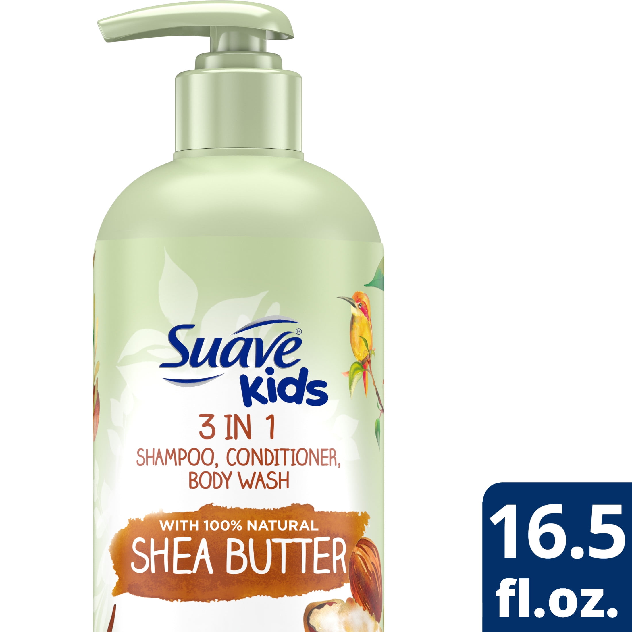 Suave Kids Naturals 3-in-1 Shampoo Conditioner & Body Wash with Shea Butter, No Tears, 16.5 oz