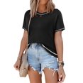 thumbnail image 6 of Womens Tops Trendy Casual Short Sleeve Shirts Crewneck Knit Sweater Top Black M, 6 of 9