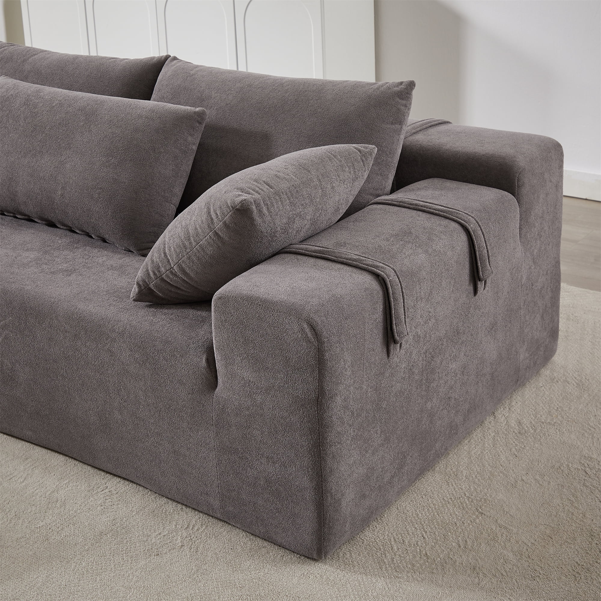 Aukfa 108" Modular Sectional Couch, Deep Seat Cloud Sofa with 6 Pillows, No Assembly, Left Chaise, Gray