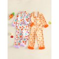 thumbnail image 3 of RUINIXCW Toddler Baby Girl Halloween Silk Stain Pajamas Set Kids Little Girl Fall Winter PJS Set Sleepwear Pumpkin Fuzzy Trim Long Sleeve Button Down Shirt and Pants Set Loungewear Homewear, 3 of 8