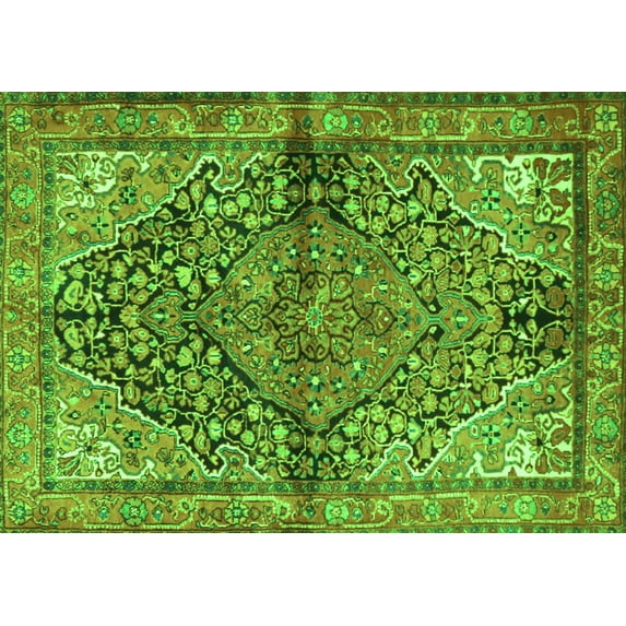 Ahgly Company Indoor Rectangle Medallion Green Traditional Area Rugs, 6' x 9'