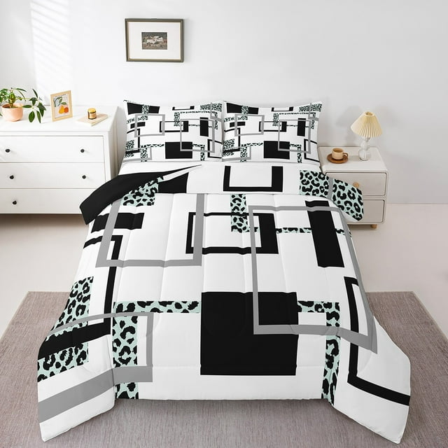 YST Couette Rayée Double, Literie Mi-Siècle pour Enfants Garçons Filles, Ensembles de Literie Imprimée Cheetah, Courtepointe Réversible Minimaliste avec 2 Taies d'Oreiller Déco de Chambre