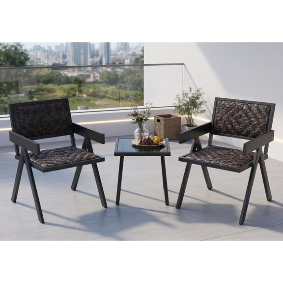 Resenkos Patio Furniture Sets,Outdoor & Patio Furniture Sets,3 Pieces Patio PE Wicker Bistro Set with Quick-Drying Foam-Black