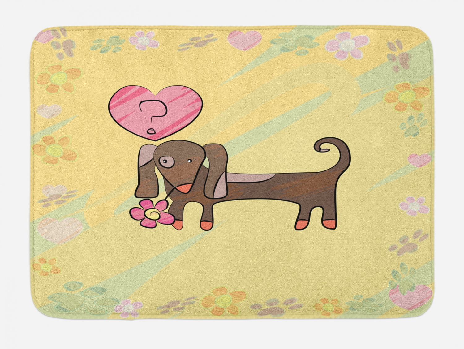 Dachshund Bath Mat, Colorful Sketch Style Dachshund Puppy with Floral
