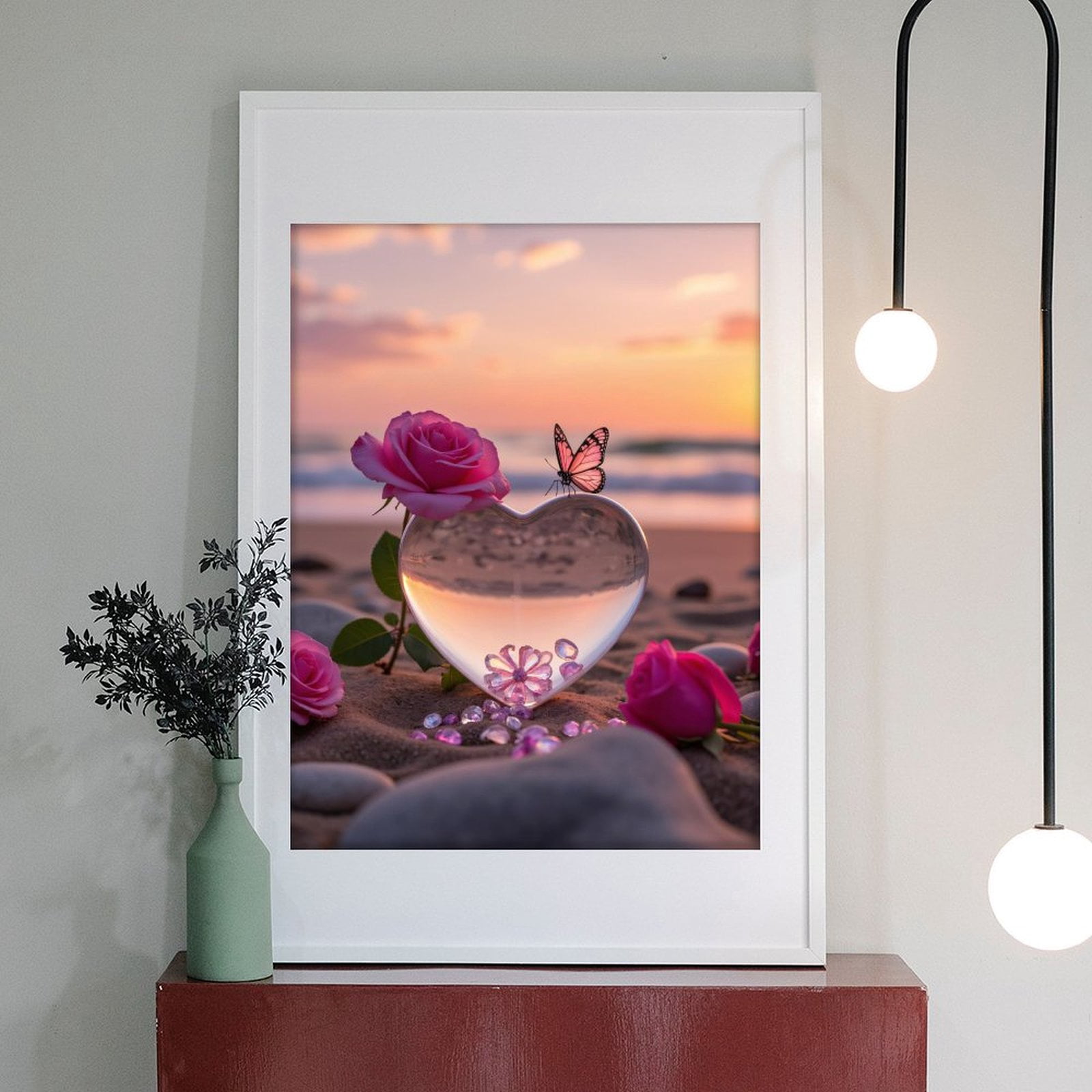Diamond Art Kit for Adults, Crystal Heart Beach Sunset Beauty Diamond Painting for Adults Beginners, DIY Diamond Art Painting Kits, 5D Diamond Painting Crafts for Home Decor 12x16 Frameless