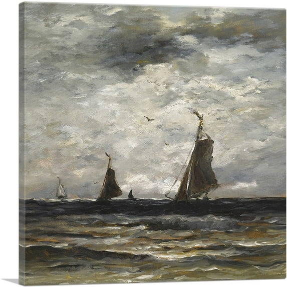 ARTCANVAS Dutch Fishing Vessels At Sea 1904 Canvas Art Print by Hendrik Willem Mesdag - Size: 26" x 26" (0.75" Deep)