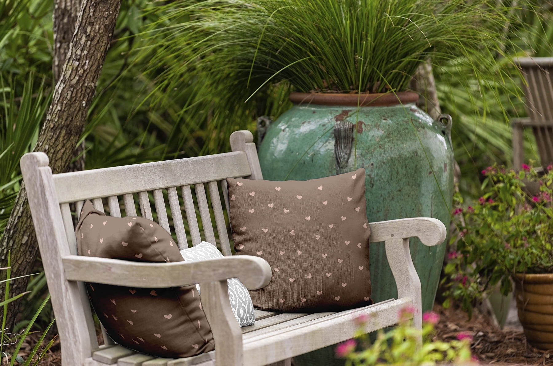 20" x 20" Simply Daisy Little Hearts Polyester Indoor/Outdoor Pillow, Sunwashed Brick Qty 1