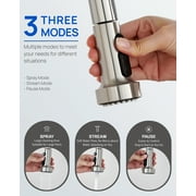 GAGALIFE Brushed Nickel Pull Down Kitchen Sink Faucet Head Replacement with 15 Adapters, 3 Functions Plastic Kitchen Sink Sprayer Nozzle Replacement for Kitchen Faucet, Pause Mode.