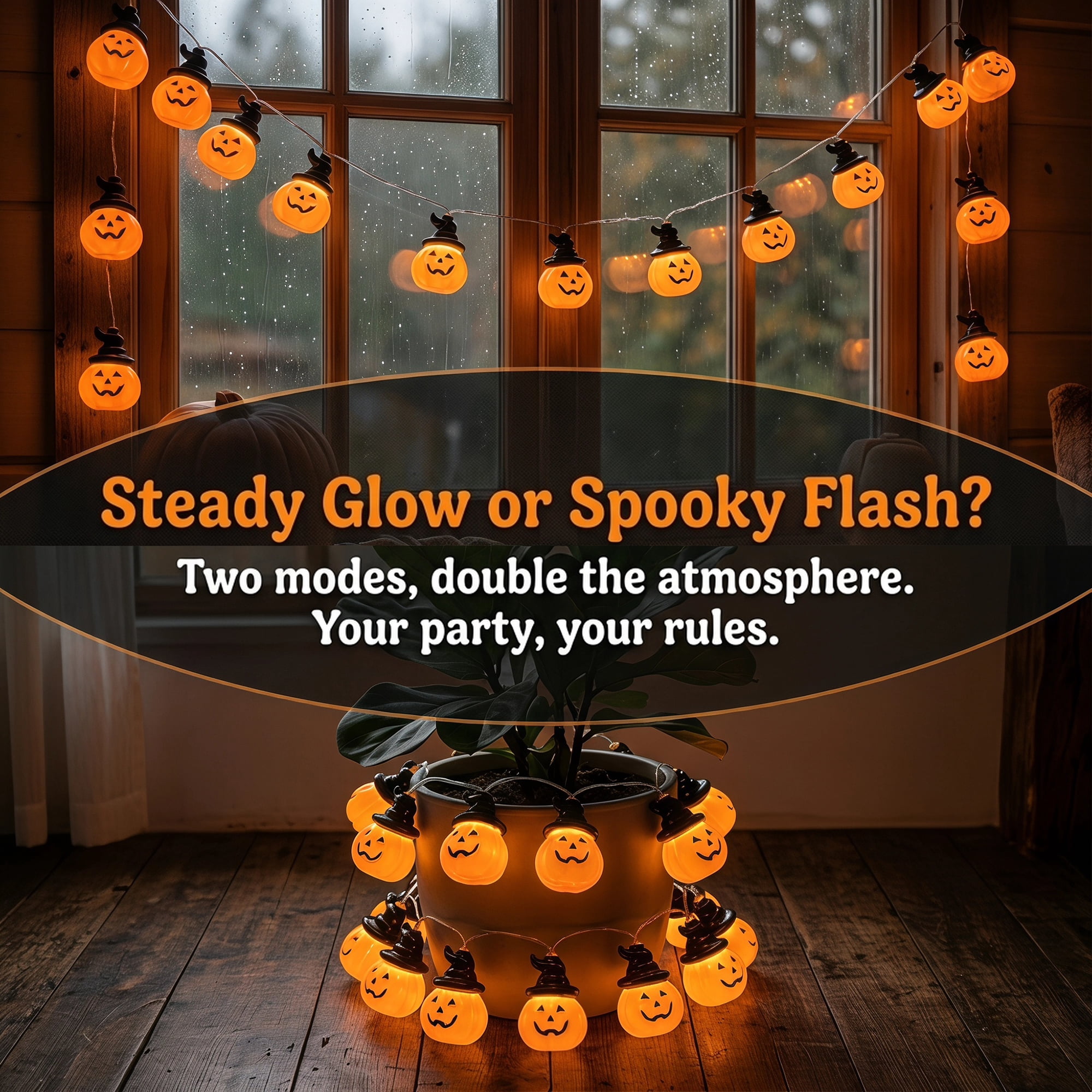 Unique Bargains Jack-O'-Lantern Fairy Twinkle Lights 9.8 ft Black Hat Battery Operated