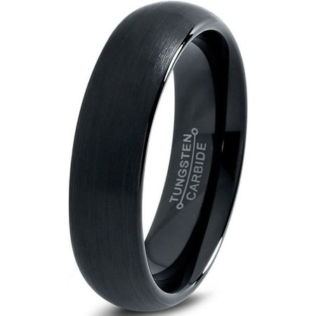 Tungsten Wedding Band Ring 4mm for Men Women Comfort Fit Black Domed Brushed Lifetime Guarantee