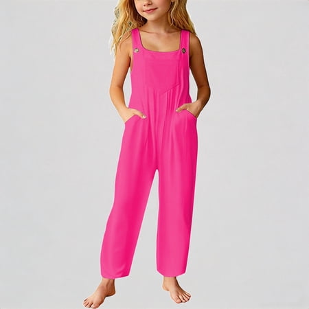 REDARER Girls Sleeveless Overalls Jumpsuit with Pockets Loose Fit Casual Overalls for Everyday Play and Wear 9-10 Years