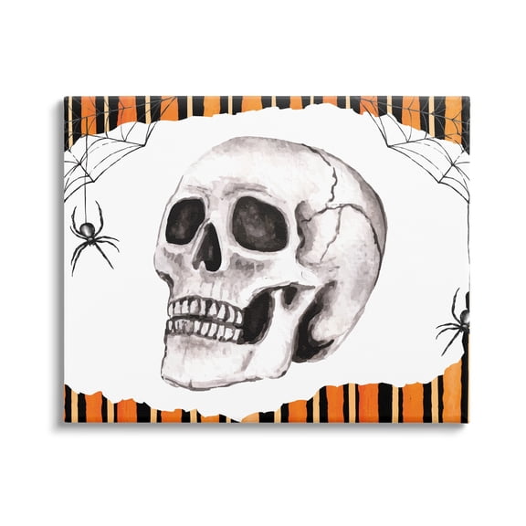 Stupell Industries Orange & Black Striped Skull Holiday Painting Gallery Wrapped Canvas Print Wall Art
