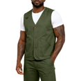 thumbnail image 2 of Relaxed Fit V Neck Cotton Work Sleeveless Vest With Side Pockets for Backyard Projects Short Trip Leisure Outfits Blackish Green L, 2 of 5