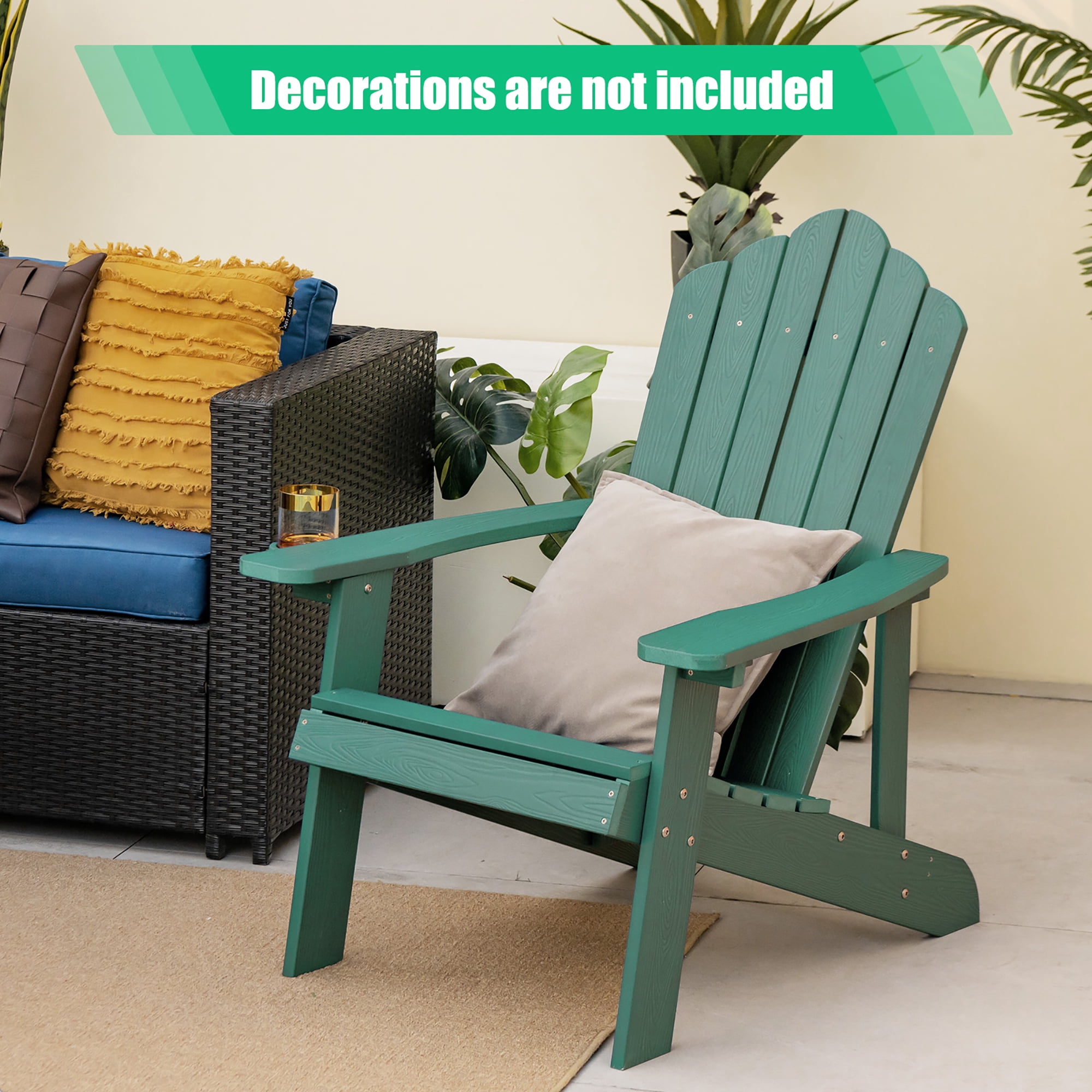 Costway Patio HIPS Adirondack Chair with Cup Holder Weather Resistant Outdoor 380 LBS Green