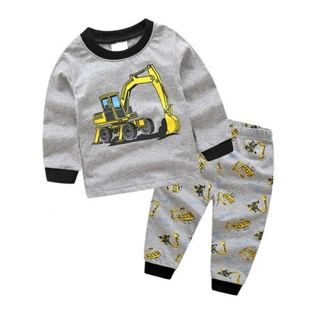 

Uccdo 2Pcs Little Boys Pajama Sets Toddler Boys Pjs Sleepwear Loungewear Long Sleeve T-Shirt + Pant Clothes Set 1-7Y