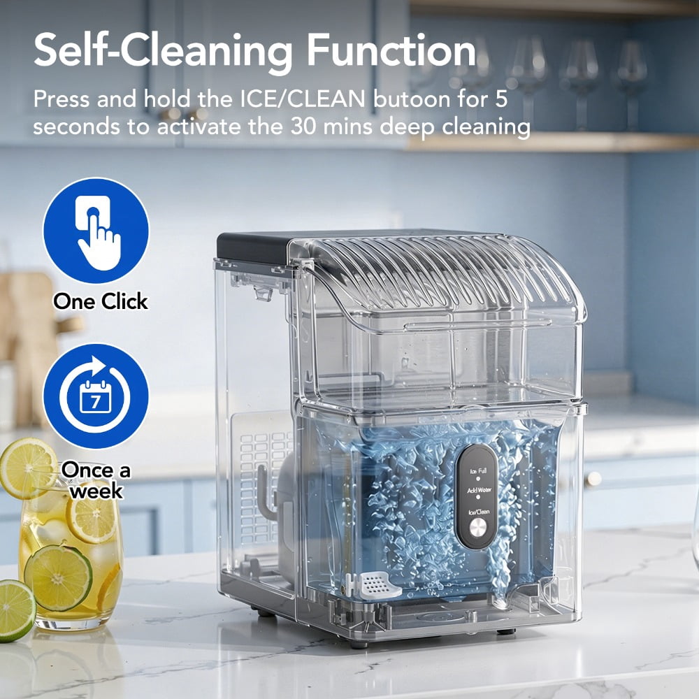 CRZOE 15KG/24H Countertop Ice Maker, Extruded Ice Machine with 1.1L Water Tank & 0.6kg Ice Storage, LED Control, Auto Cleaning, Fingerprint-Resistant 430 Stainless Steel Body for Home/Kitchen/Bar
