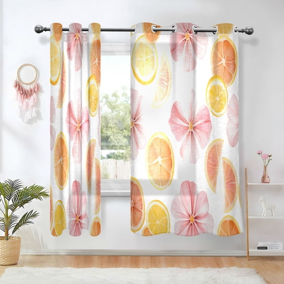 Yayeee Window Curtains Light Filtering 63"x42" Grommet Panel Pair Home Living Room Decor, Floral Orange