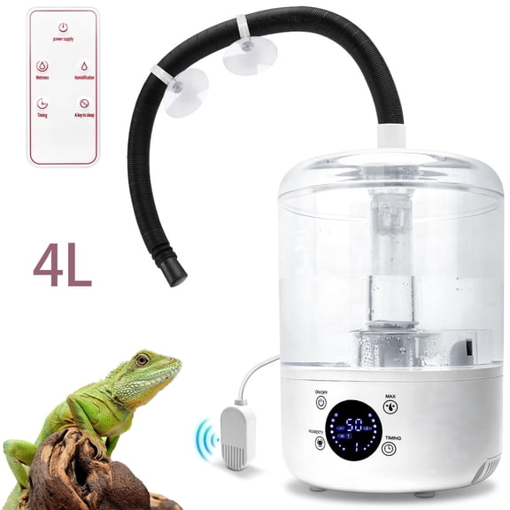 Reptile Humidifier with Humidity Sensor, 4L Reptile Mister Fogger with Timer & 3 Mist Levels, Automatic Misting System for Snakes Lizards Amphibians