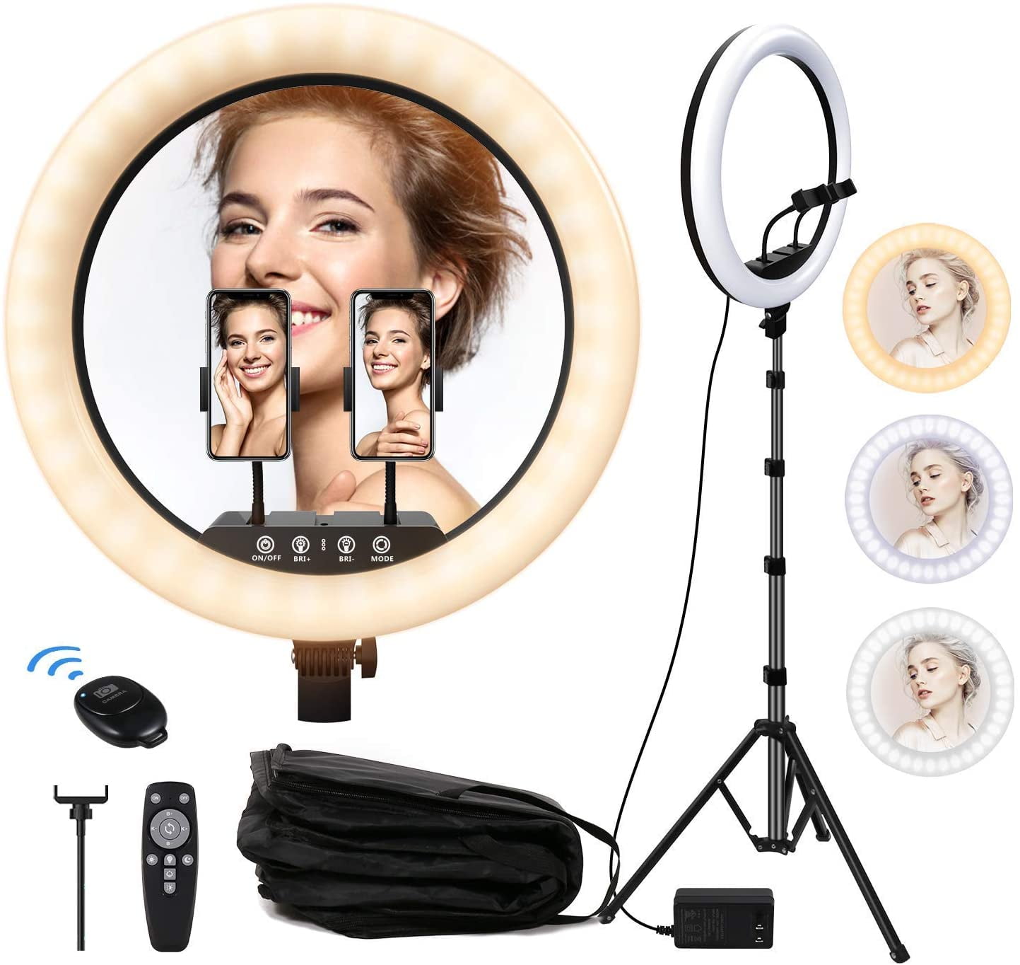 Compatible with Smartphone 30 Dimmable Led Beauty Camera Ringlight for Live Stream/Makeup Lamp/YouTube/TIKTok 3 Cellphone Holder for Video/Vlog/Photography 18 Selfie Ring Light with Tripod Stand 