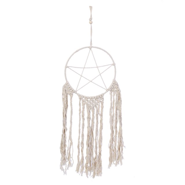 Tapiz bohemio tejido redondo hecho a mano con decoración colgante de pared de estrella de cinco puntas para decoración del hogar