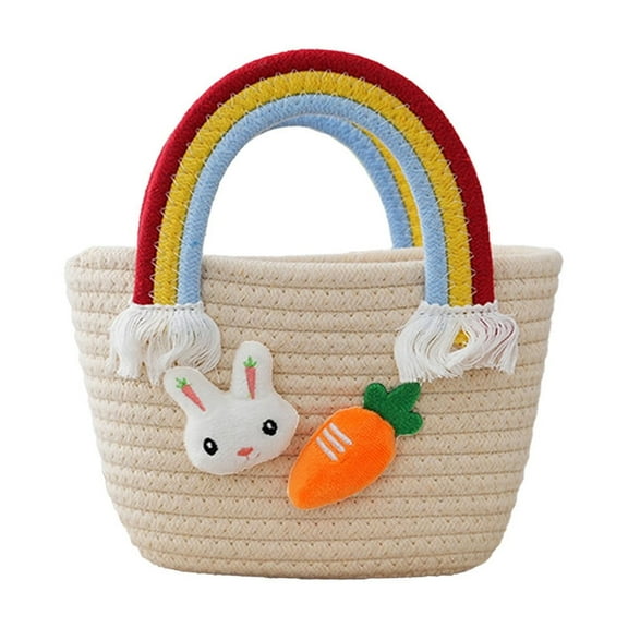 YIMWNYI Easter Basket, Cute Bunny & Carrot Design, Cotton Woven Multicolor Snack Organizer, Holiday Gift Tote for Spring Décor, Picnic or Storage Basket