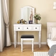 thumbnail image 2 of Costway Ensemble de Coiffeuse avec Tabouret Rembourré 3 Tiroirs Grand Miroir Blanc, 2 of 10