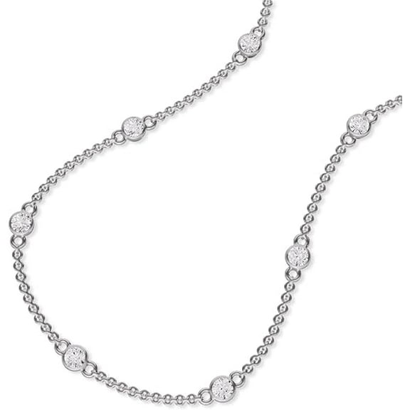 TimeLe$$ Classics Women's Necklace - Bezel Set Lab Grown Diamond Station Necklace in 14K White Gold - 0.25 Carat TW
