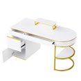 thumbnail image 2 of 60'' Executive Desk, Large Office Computer Desk with 3 Drawers and 1 Storage Cabinet, White Curved Home Desk with Gold Metal Legs, Modern Simple Workstation Business Furniture, 2 of 7