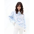 thumbnail image 3 of Women'S Casual Heart Print Crew Neck Long Sleeve Knit Top Loose Pullover Sweater Blue One Size, 3 of 5