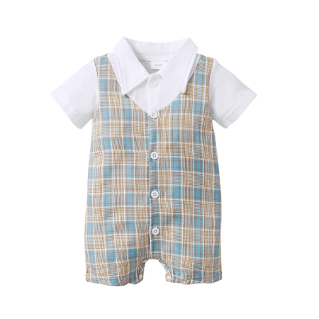 

Mikrdoo Romper For Baby Boys 12 Months Infant Boys Fake Two Piece 18 Months Infant Boys Plaid Turn-down Collar Gentle Bodysuit White