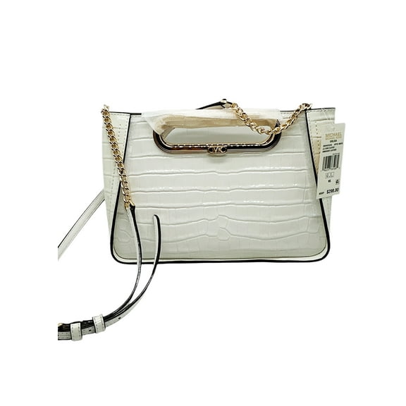 Michael Kors Small Convertible Leather Clut Optic White Retail $298