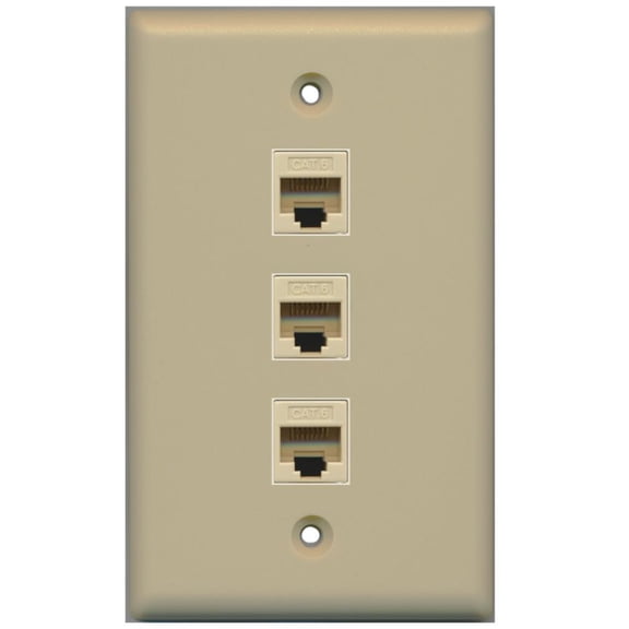 RiteAV - 3 Port Cat6 Female-Female Wall Plate - Ivory