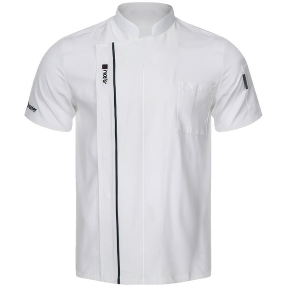 TiaoBug Men Professional Chef Jacket Stand Collar Short Sleeve Hotel Restaurant Jacket Coat Top White M