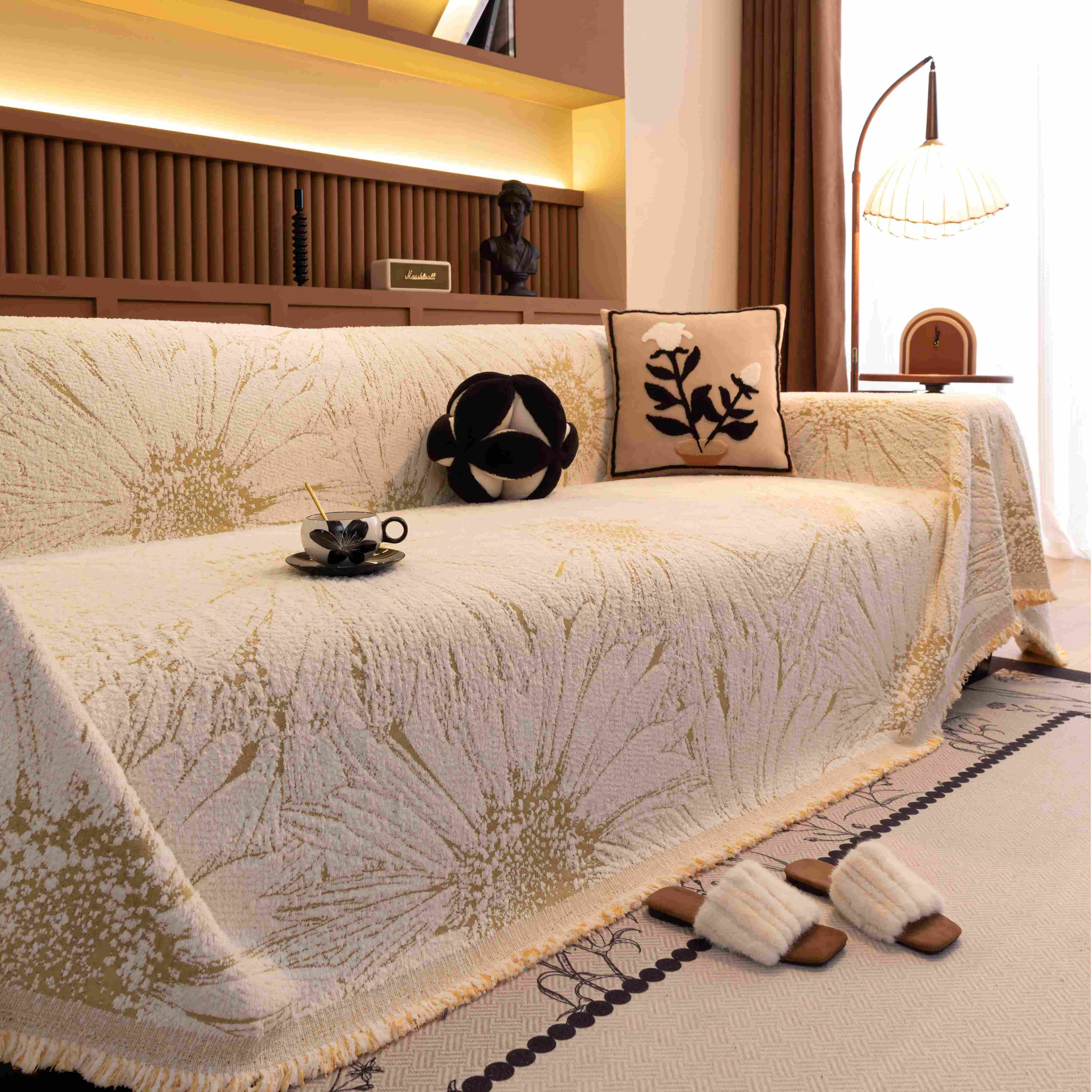 NAYOROOM Artistic Yellow White Sunflower Couch Cover, Chenille Sofa Cover Slipcover Sofa Towel Furniture Cover（71"x 118"）