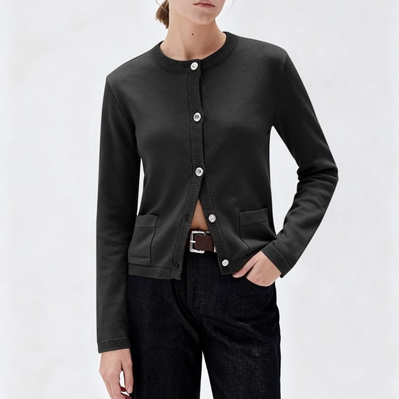 AUNVITO Women's Knitted Button Up Cardigan Solid Color Long Sleeve Casual Loose Regular Fit Soft Sweater for Fall Winter