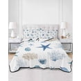 thumbnail image 2 of Quilts Full Size Bedding Set, Blue Starfish Coastal Lightweight Quilted Comforter, Summer Beach Coral Ocean Soft Reversible Bedspread Coverlet with Pillow Covers for All Season, 78" x 90", 2 of 7