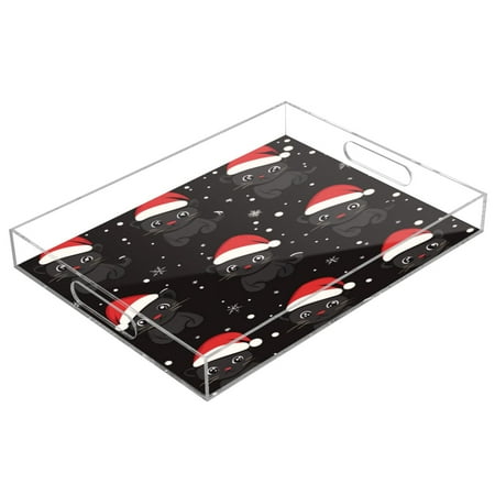 

Acrylic Tray 15.7*11.8*1.9 Inch Transparent Tray Food Tray Tea Cup Tray Serving Trays Cosmetics Storage Kitchen Table Bathroom Sundry Storage Little Black Christmas Cat