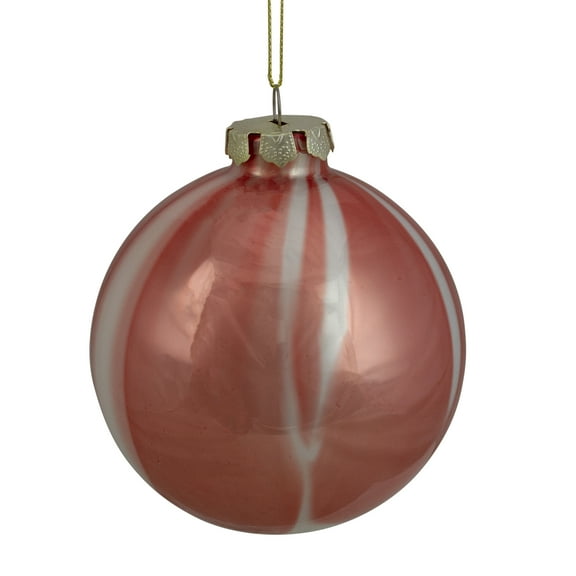 4" Pink and White Marbled Glass Ball Christmas Ornament