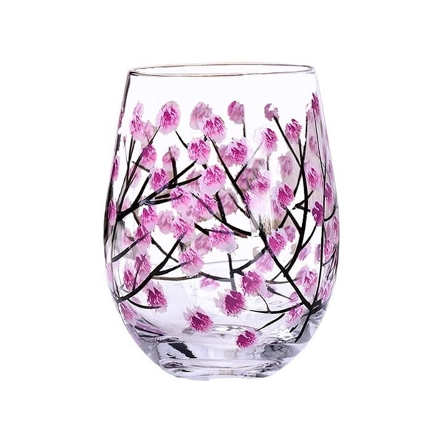 Vasos sin tallo pintados a mano, vasos de vidrio coloridos de 525 ml (17.8 oz) for agua, jugo, bebidas y cerveza.