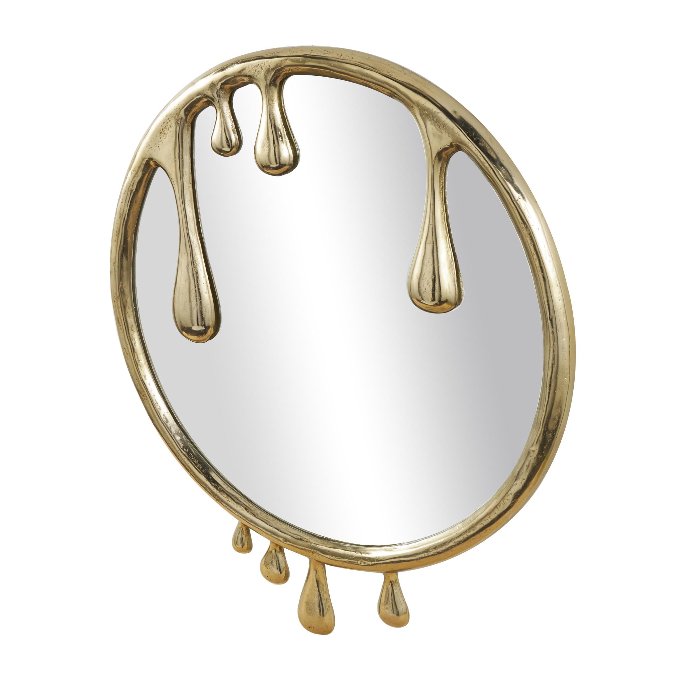 DecMode 36" x 43" Gold Melting Drip Abstract Wall Mirror