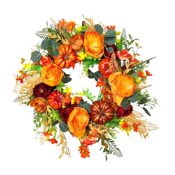 Riwcyla 16 Inch Fall Wreath Harvest Festival Wreaths Autumn Wreath with Flower Thanksgiving Wreath for Farmhouse Fall Front Door Decorations Gift