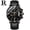 All-black belt with gold studs, variant on Men's watch with digital dial, butterfly clasp, steel band, mesh strap, waterproof, luminous, three sub-dials, six hands, quartz wristwatch for men