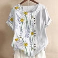 thumbnail image 2 of PBNBP Linen Shirts for Women,Women Summer Cotton Linen Tshirt Tops Trendy Dandelion Print Casual Loose Fit Tunic Tee Ladies Plus Size Crewneck Blouse, 2 of 5