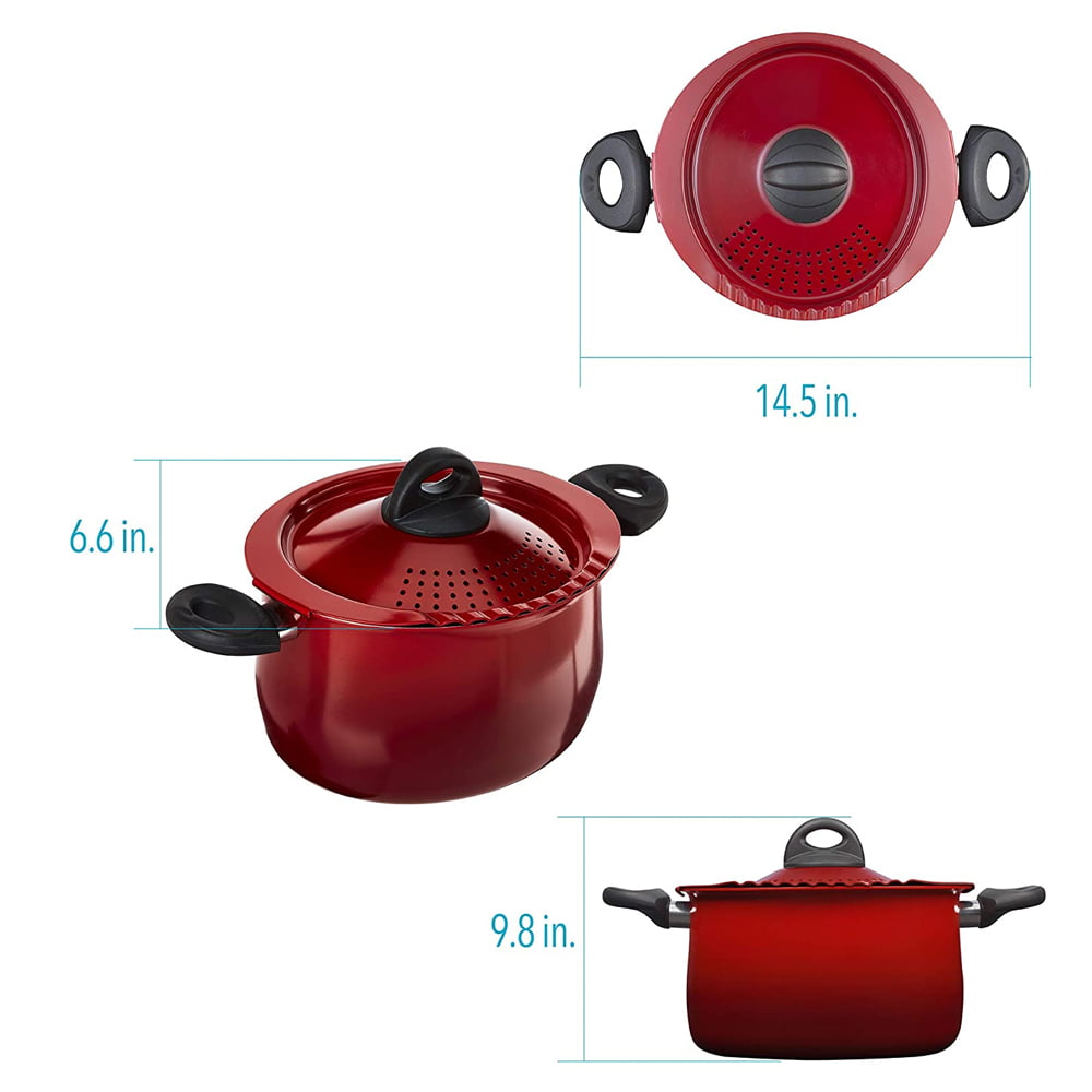 High Quality Pasta Pot w/ Strainer Lid Set - Red Pasta Cooker Stock Pot Set  of 2
