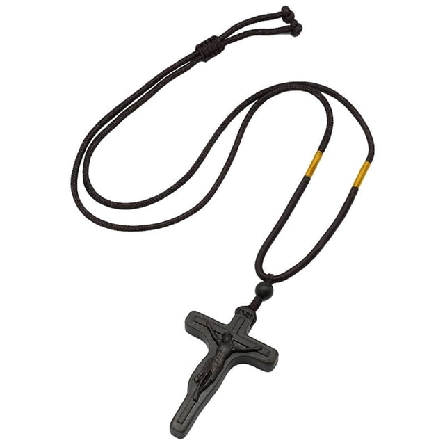 Xihbxyly Colgante de Ébano y Madera de Olivo, Símbolo de Cristo Tallado a Mano, Cuerda Ajustable, Regalo Ideal para Momentos Difíciles, Apoyo para Familiares y Amigos, 6 Cm, Incluye 1 Colgante.