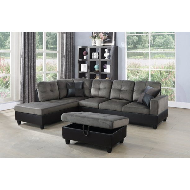 Faux Leather Upholstery Taupe Gray Left, Leather And Cloth Sectional Sofas