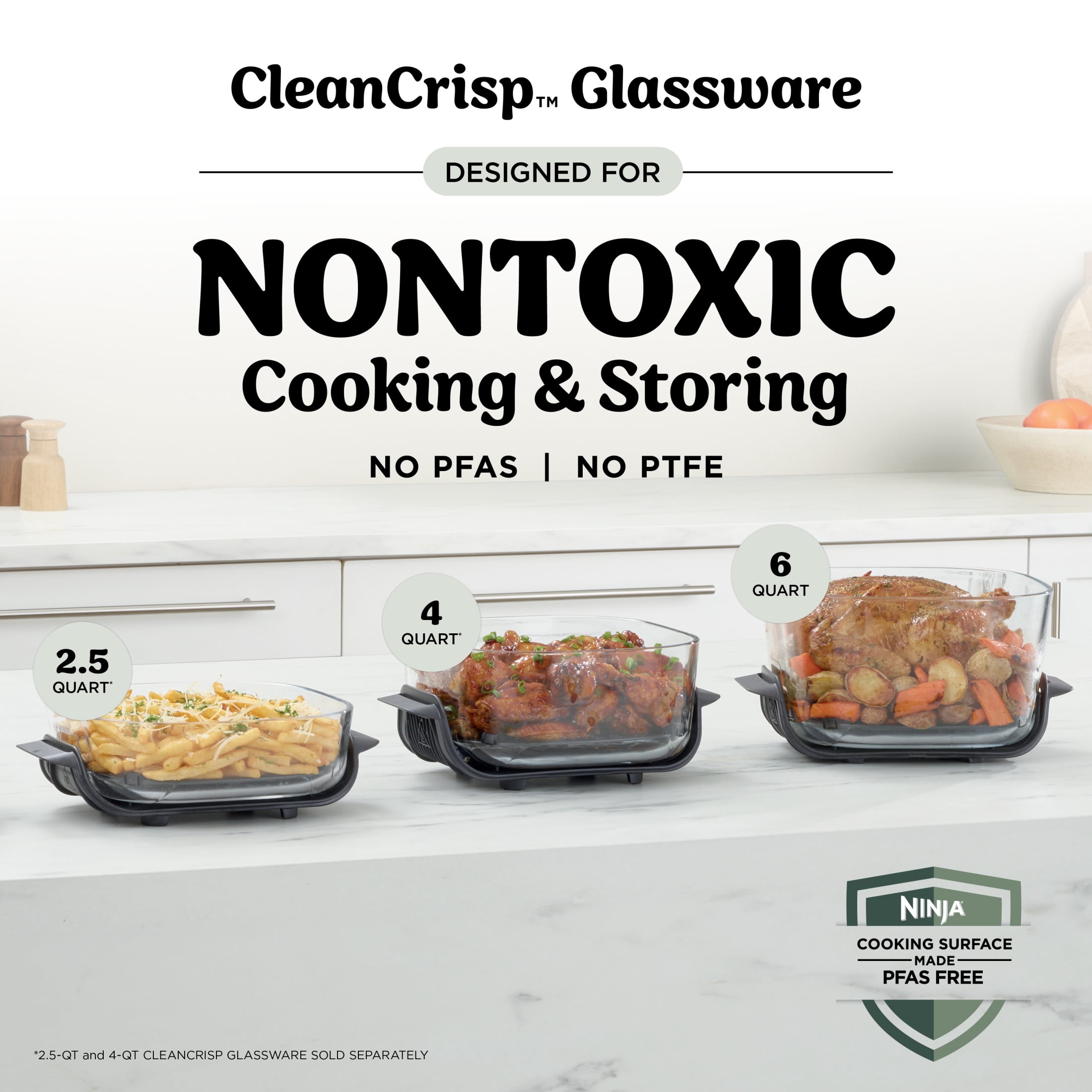 Ninja Crispi Pro Glass Air Fryer 6-Qt, 4-in-1, Air Fry Bake Recrisp Dehydrate, Dishwasher Safe, AS100GN