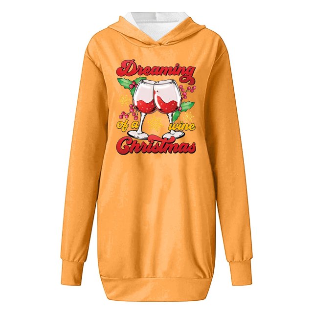 WEAIXIMIUNG Sweatshirts pour Femmes Décontracté Col Rond Poche Imprimé Verre de Noël Hoodie